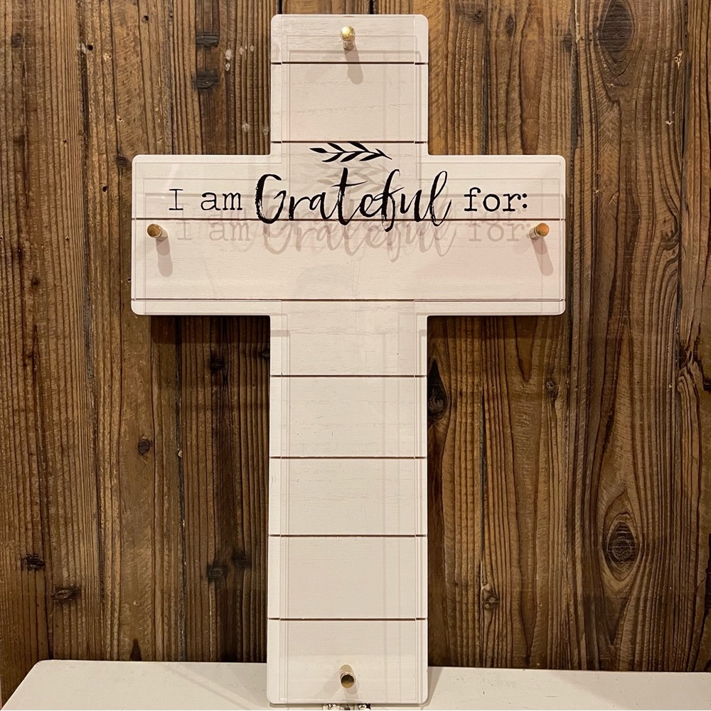 "Grateful For" Rustic XL Wood & Dry Erase Cross Fall Thanksgiving Decor New